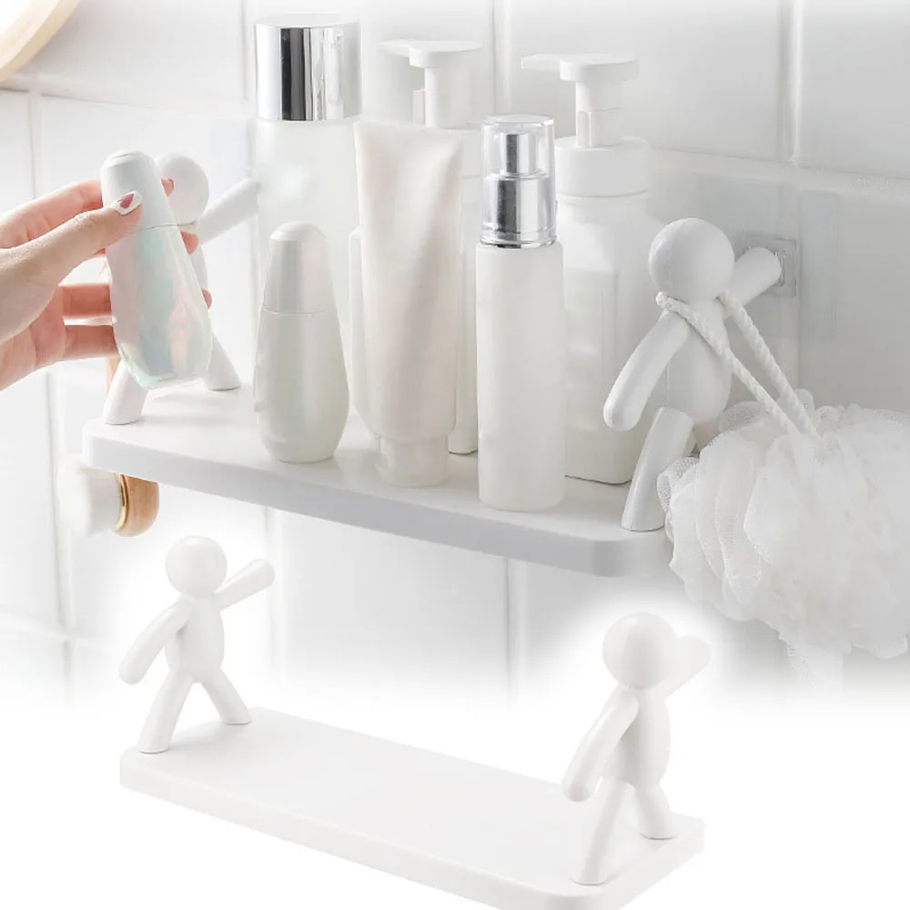 Cosmetic Toilet Organizer Home Kitchen PP Plastic Rack Self-adhesive Shampoo Shelves Shower Towel Rack for Bathroom Kitchen Room