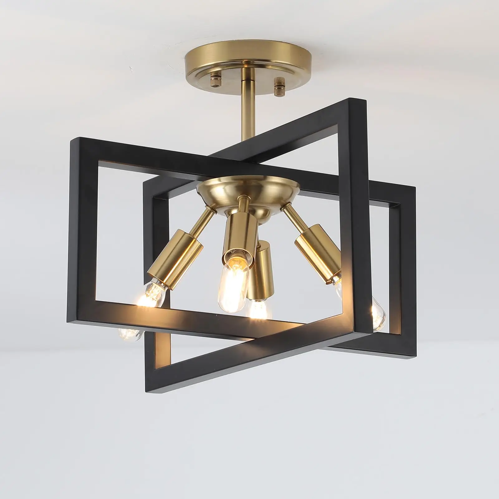 

E12 Semi Flush Mount Ceiling Light Modern Industrial Light Fixture Black and Gold 4-Light Candelabra Lighting Ceiling Lamp