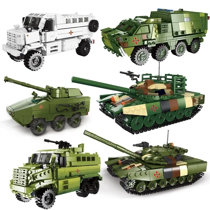 

New Military Series Armored Vehicle Transport Truck Building Blocks Leopard Tank Set T64 Tank MOC Bricks Educational Toys