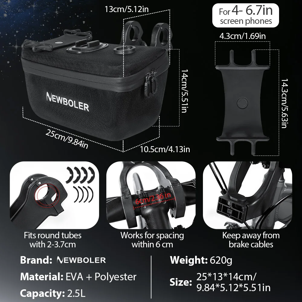 NEWBOLER 4-in-1 Multifunktionale Fahrrad-Fronttasche Wasserdichte Fahrrad-Lenkertasche EVA-Hartschalen-Fahrradlenkertasche Fahrradzubehör – Detail 2