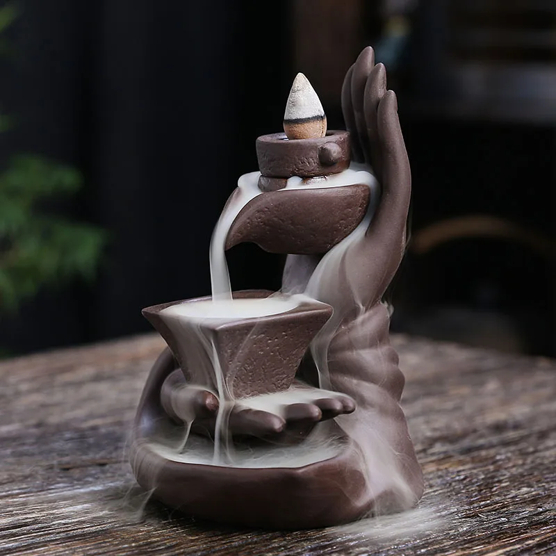 Purple Clay Backflow Incense Burner Craft Ornament Creative Graphite Buddha Hand Backflow Incense Burner Wholesale
