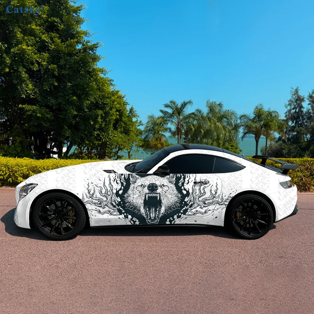 2pcs Wolf Roar Car Side Car Wraps, Self-Adhesive PVC Waterproof & Scratch-Resistant Stickers, Car Accessory Gift