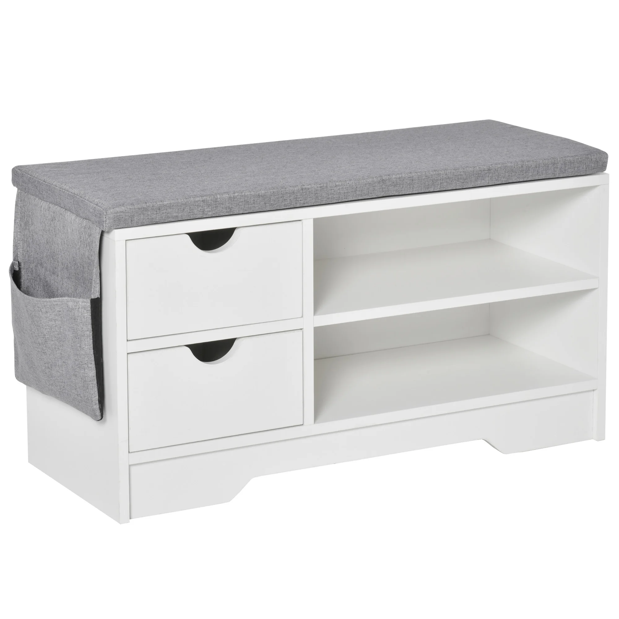 HOMCOM Banco Zapatero con Asiento Estantes y 2 Cajones Capacidad para 4 Pares de Zapatos 80,5x30,5x43,5 cm Blanco y Gris