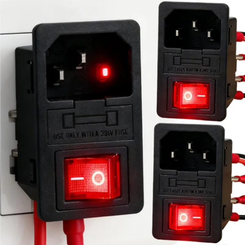 3 Pin IEC320 C14 C15 Electrical Socket LED 250V Rocker Switch Brass 10A Fuse Inlet Plug Pin Connector Rocker Switch Connector