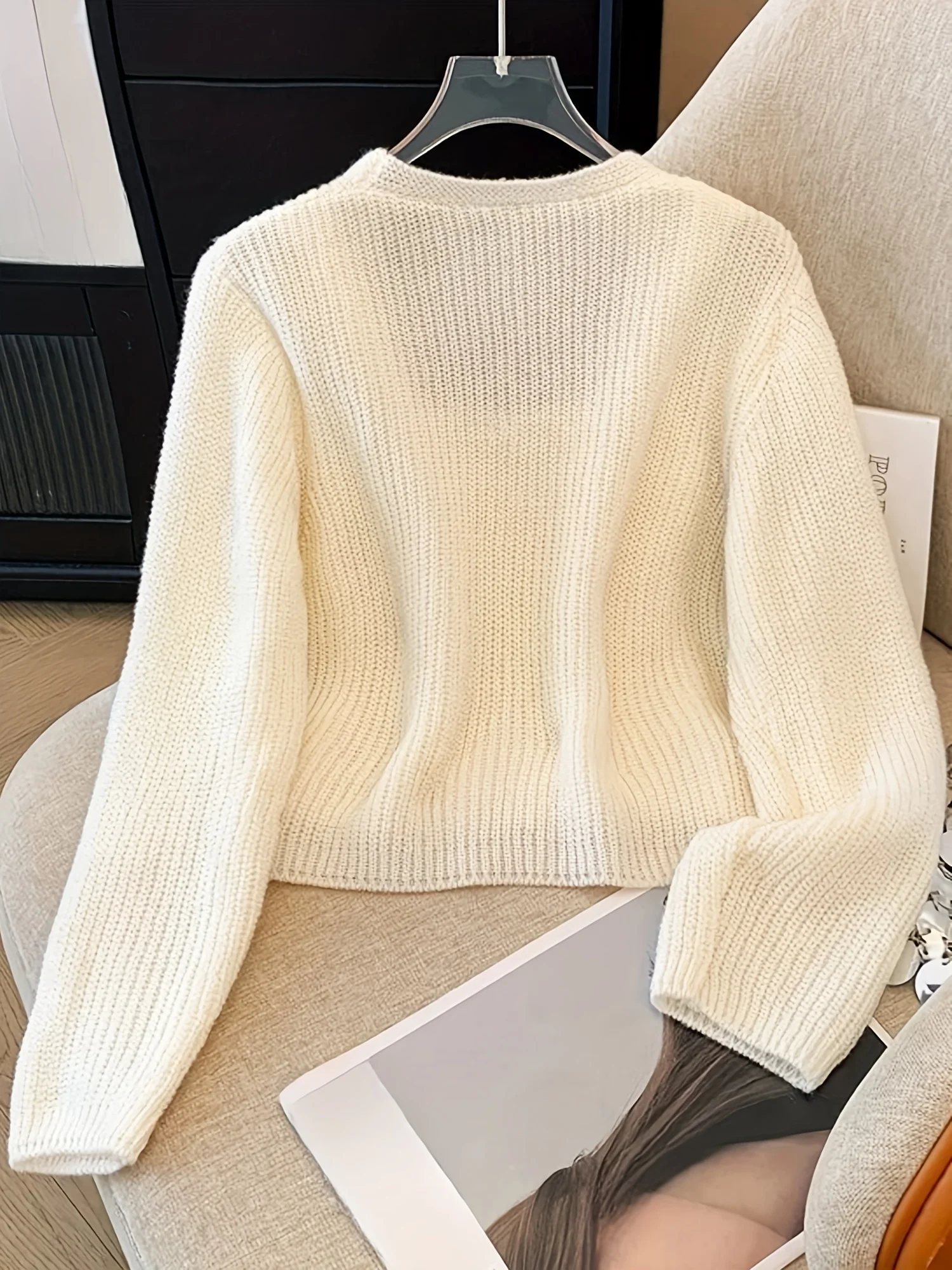 طقم سترة نسائية منسوجة على شكل فراشة مكون من قطعتين، سترة صوفية برباط على شكل حرف V، ملابس نسائية كاجوال للشاطئ في الهواء الطلق للربيع والخريف يوميًا