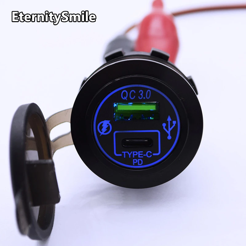 X Dual Power Charging Socket USB QC3.0 Socket + Type-C PD Fast Charging Socket with LCD screen Digital Voltmeter 12-24V