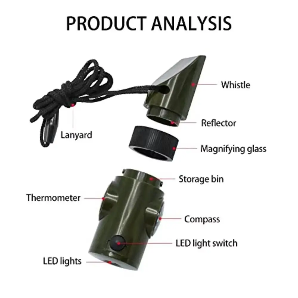 7-in-1 Emergency Survival Whistle Multifunction High Decibel Outdoor Survival Whistle Tools Portable 7-in-1 Emergency Whistle