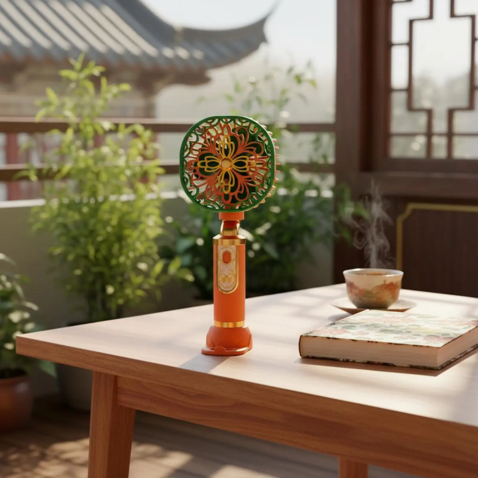 Retro Handheld Fan 3-Speed Adjustable Chinese Style Portable Fan Lightweight Quiet Functioning for Office