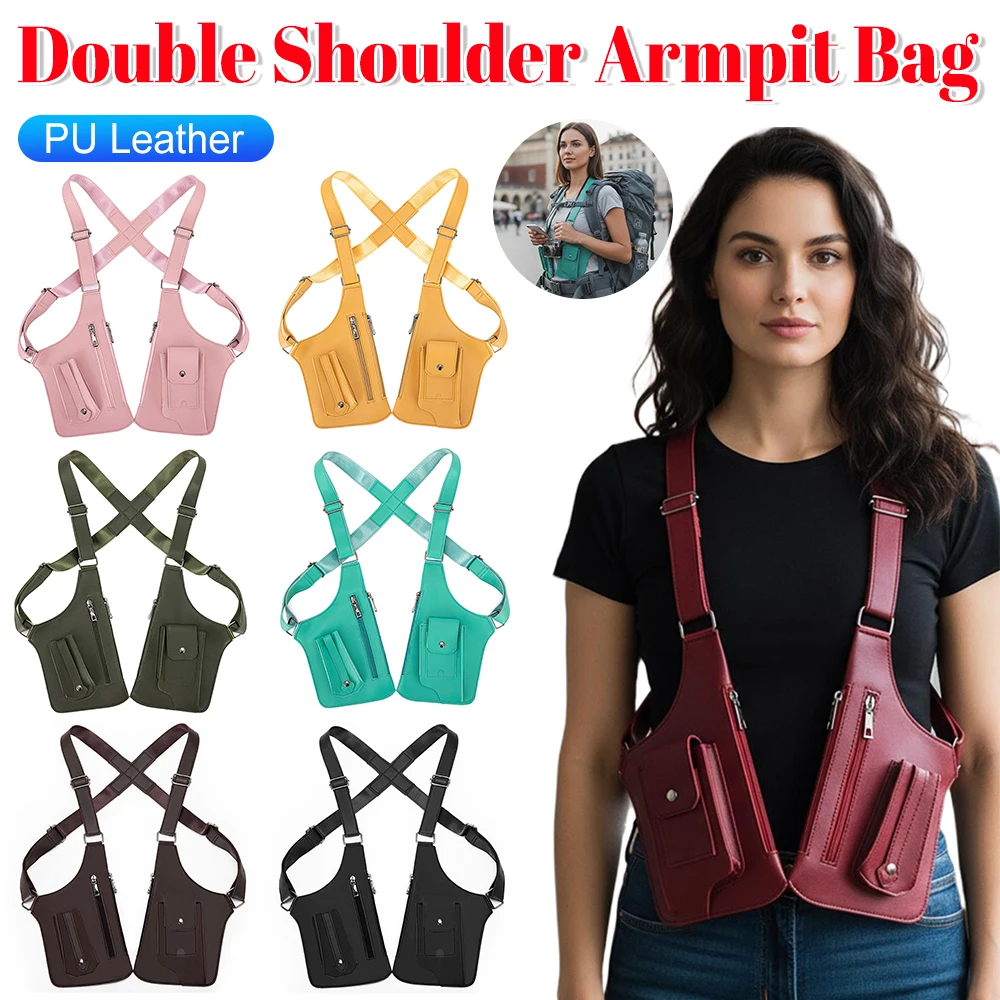 Sac à Double épaule en cuir PU pour hommes et femmes, sac à aisselles antivol, sangle sous les bras, portefeuille, étui de poche, sacs de voyage en plein air