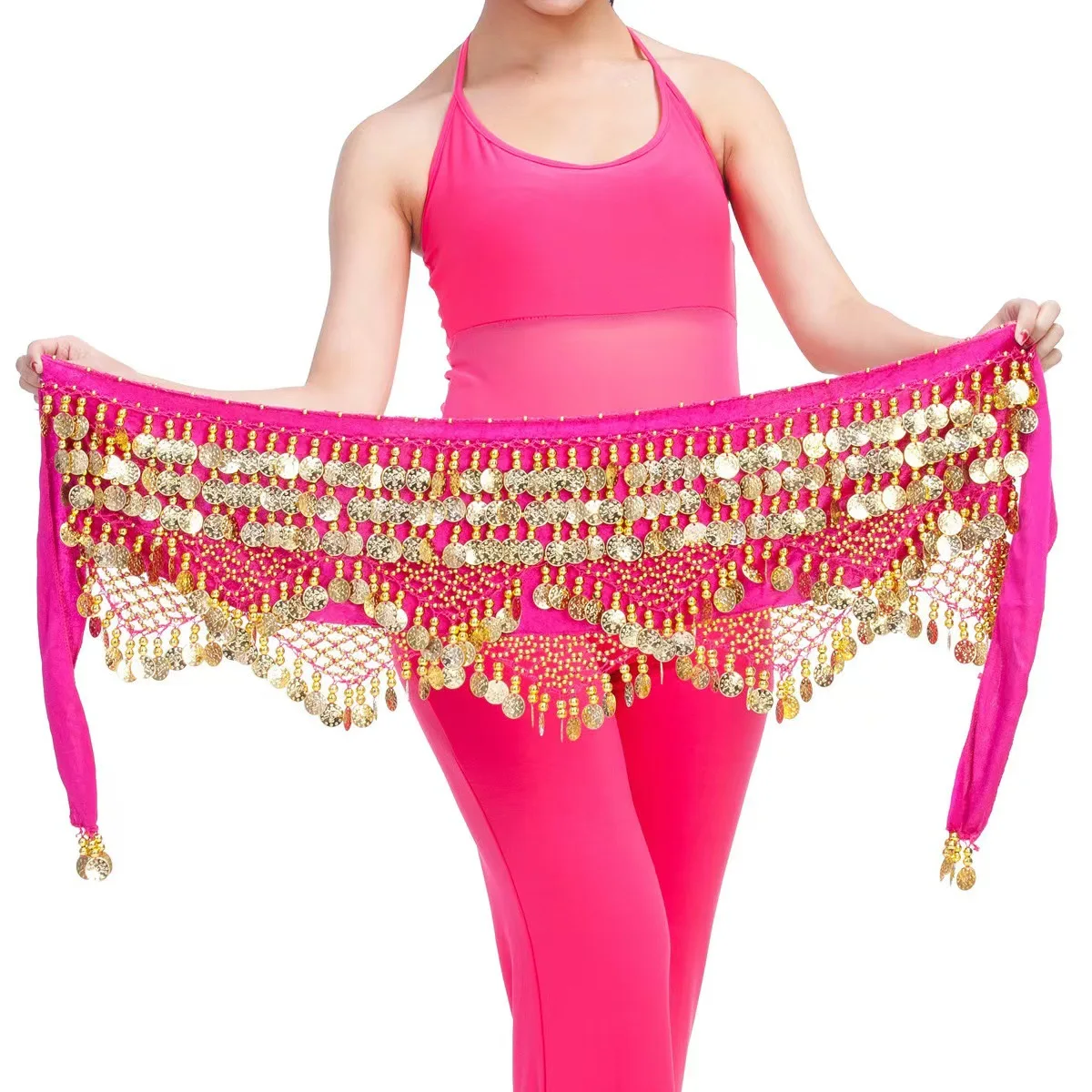 Belly Dance Hip Scarf Straight Diagonal Chains Sequined Waist Wrap Handmade Coins Bollywood Dance Belt