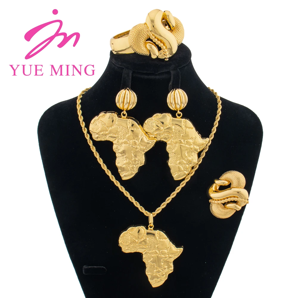 

YM Jewelry Set Luxury Gold Color Africa Map Pendant Geometric Drop Earrings for Women Ring Charm Bracelet Wedding Bride Jewellry