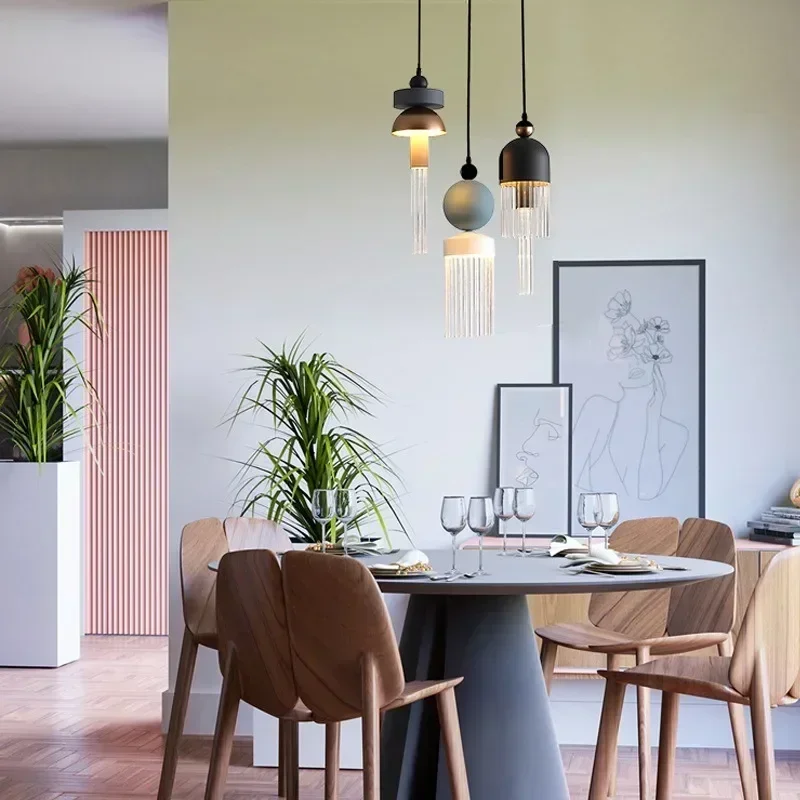 TechHPModern LED Glass Pendant Light Nordic Bedroom Bedside Lamp Dining Room Pendant Light Kitchen