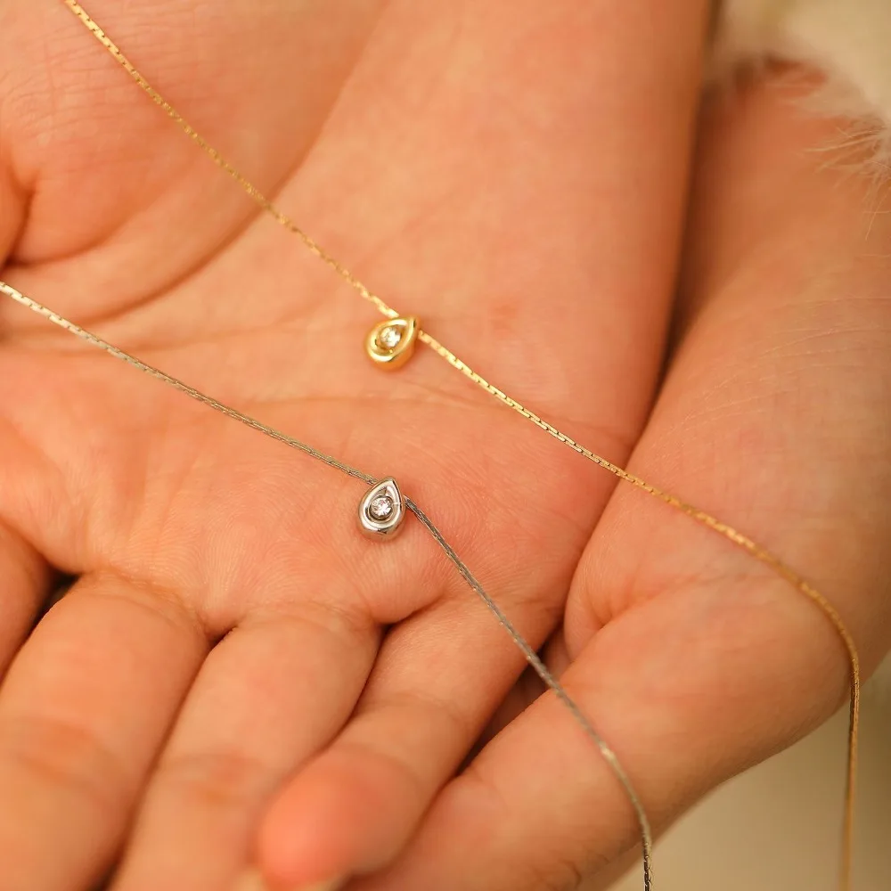 Classic Simple Gold Color Water Drop Zircon Pendant Necklace for Women Temperament Enfashion Geometric Hexagon Collar Jewelry