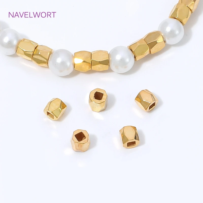 18K Gold Plated Rhombus Cut Spacer Beads For Jewelry,Separators For Beads,Brass Loose Beads,DIY Bracelet Making Accessories