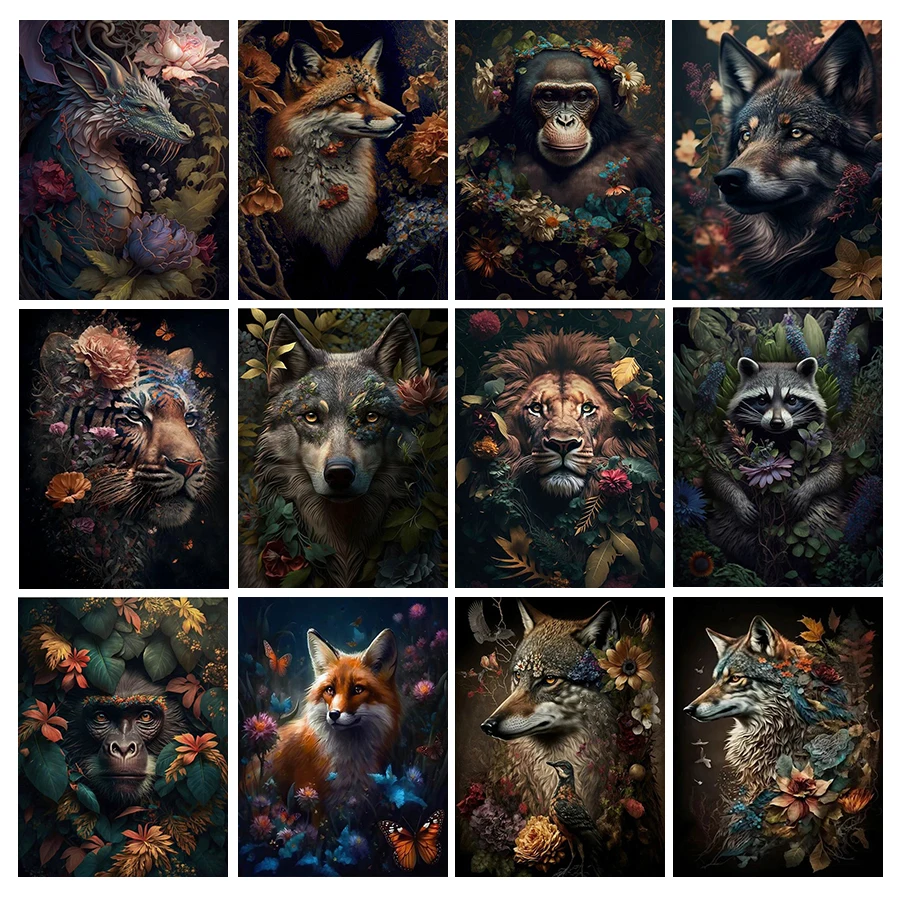 Diy Diamond Painting New Collection 2024 Lion Dragon Fox Mosaic Art Full Rhinestone Embroidery Jungle Animals Picture AA5305