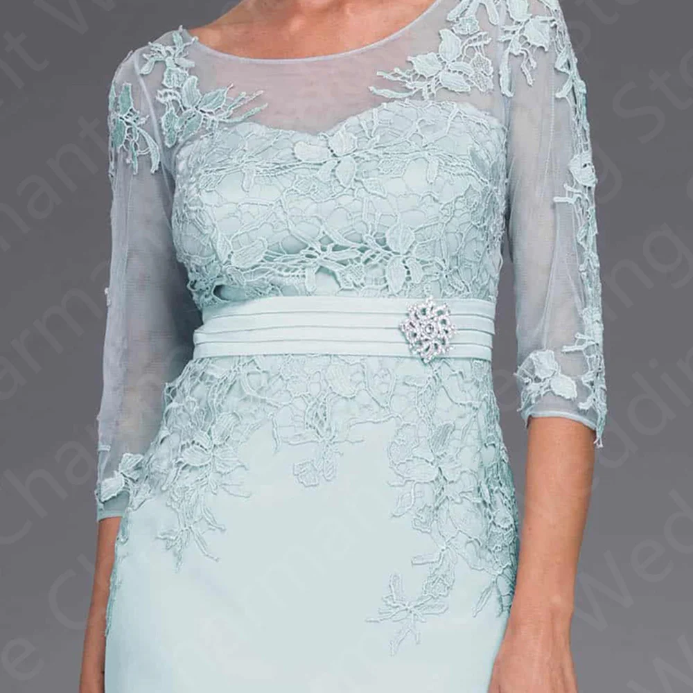 2023 New Classic Short Mother of the Bride Dress abiti al ginocchio pizzo girocollo abiti da sposa 3/4 maniche