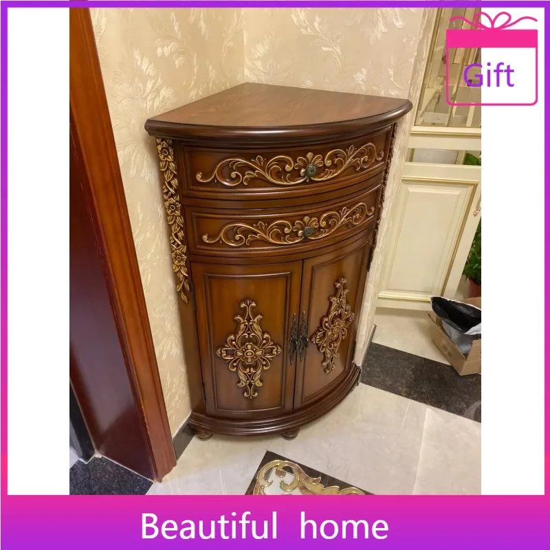 B67 Walnut Corner Cabinet Storage Rack Corner Cabinet 90 Degree Right Angle Triangle Side Cabinet