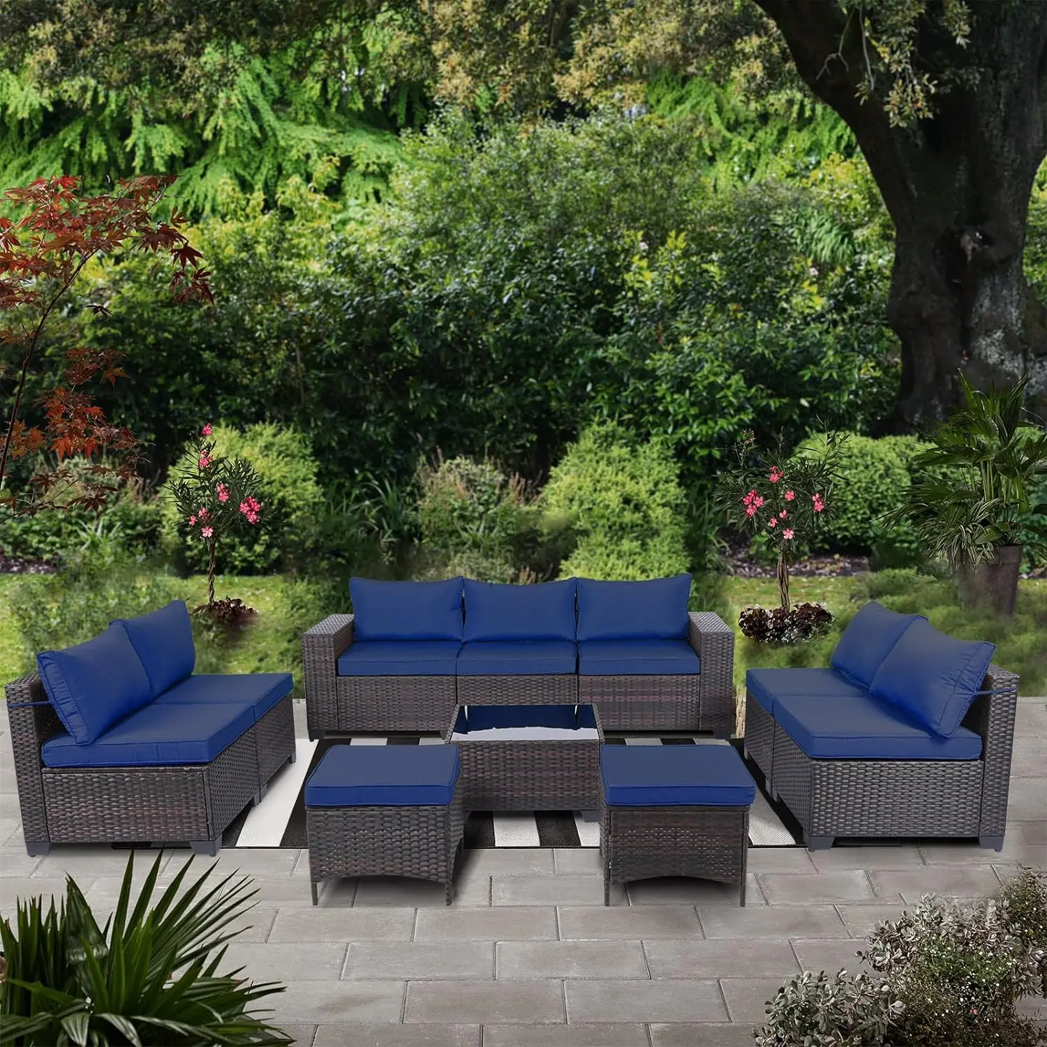 6/7/8/9/10/11 Pieces Outdoor Patio Furniture Sets,Rattan Conversation Sectional Set,Manual Weaving Wicker Patio Sofa