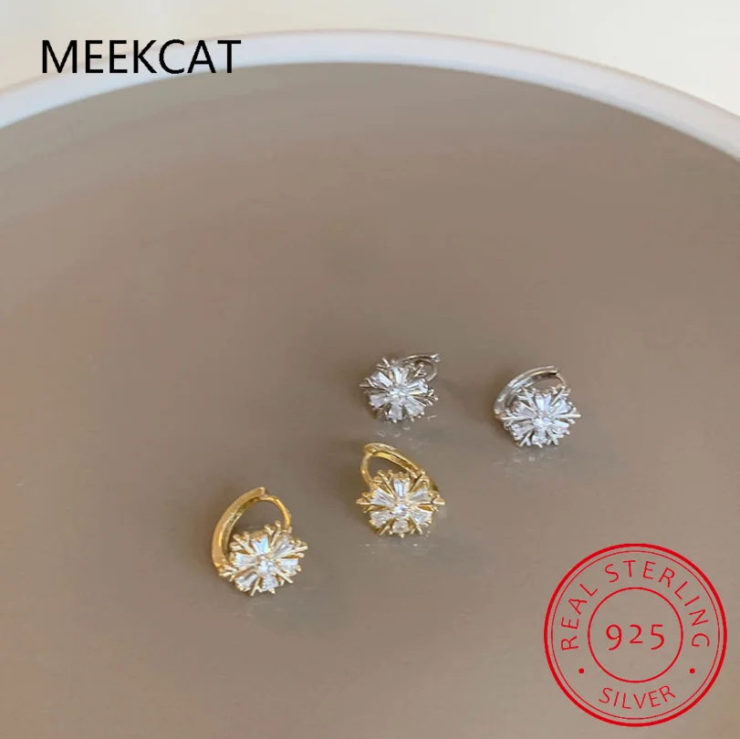 Baby Princess 925 Silver Shiny Zircon Sweet Snowflake Hoop Earring For Girl Child Wome Beautiful Aros Huggies Earring Jewelry