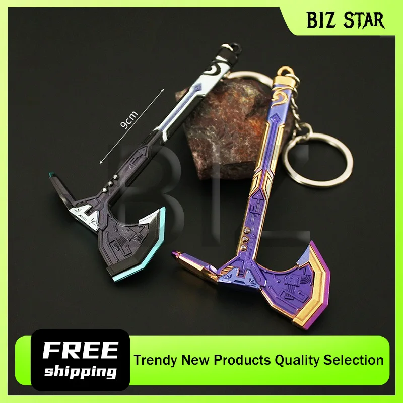 9cm/3.54in Valorant Western Future 게임 주변 장치 미니 테두리 시대 전투 도끼 장난감 키 체인 펜던트 장식 소년을위한 수공예품