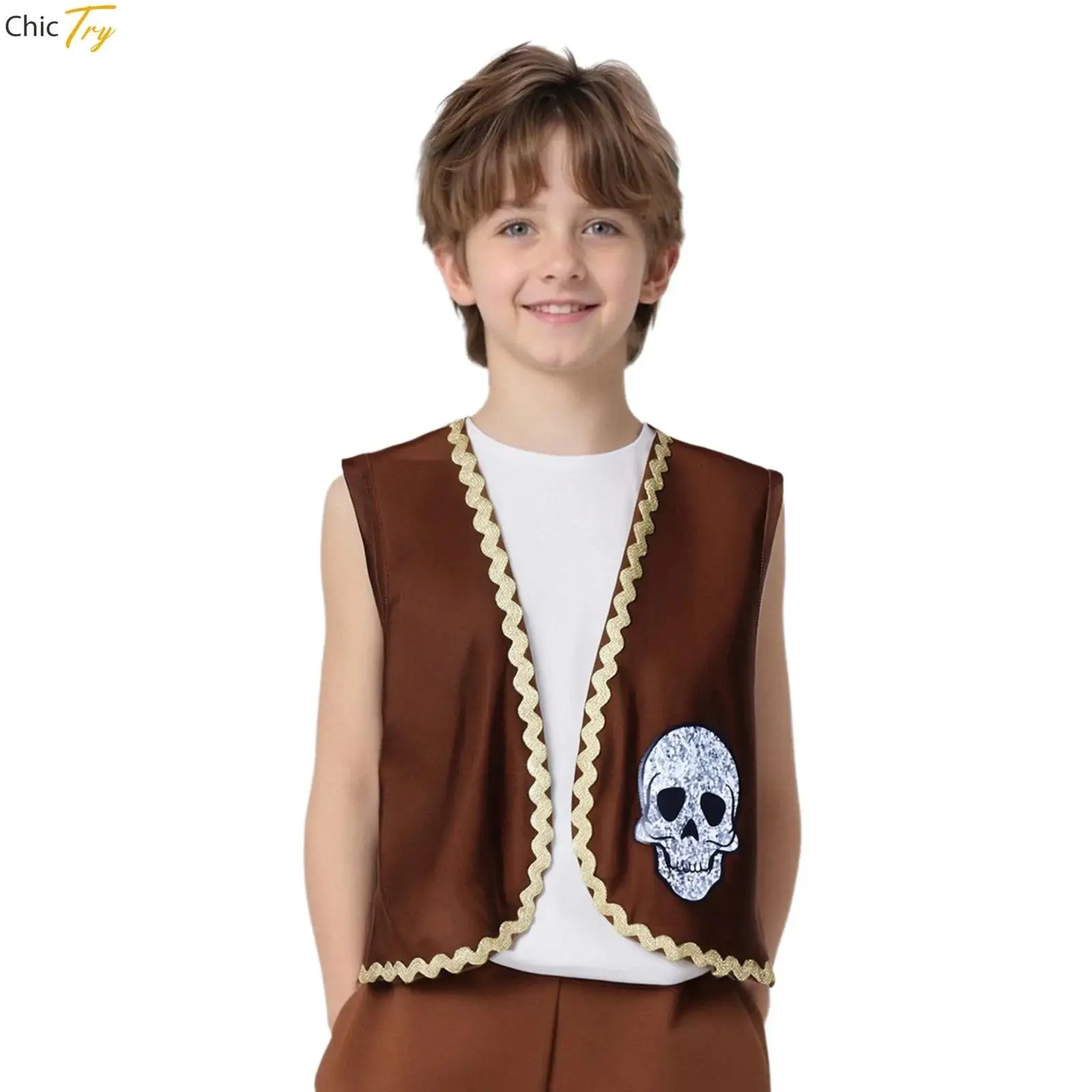 الفتيان الفتيات زي القراصنة المفتوحة الجبهة سترة عظام الجمجمة طباعة الكابتن جاك سبارو القراصنة سترة لجميع القديسين كرنفال تأثيري الطرف