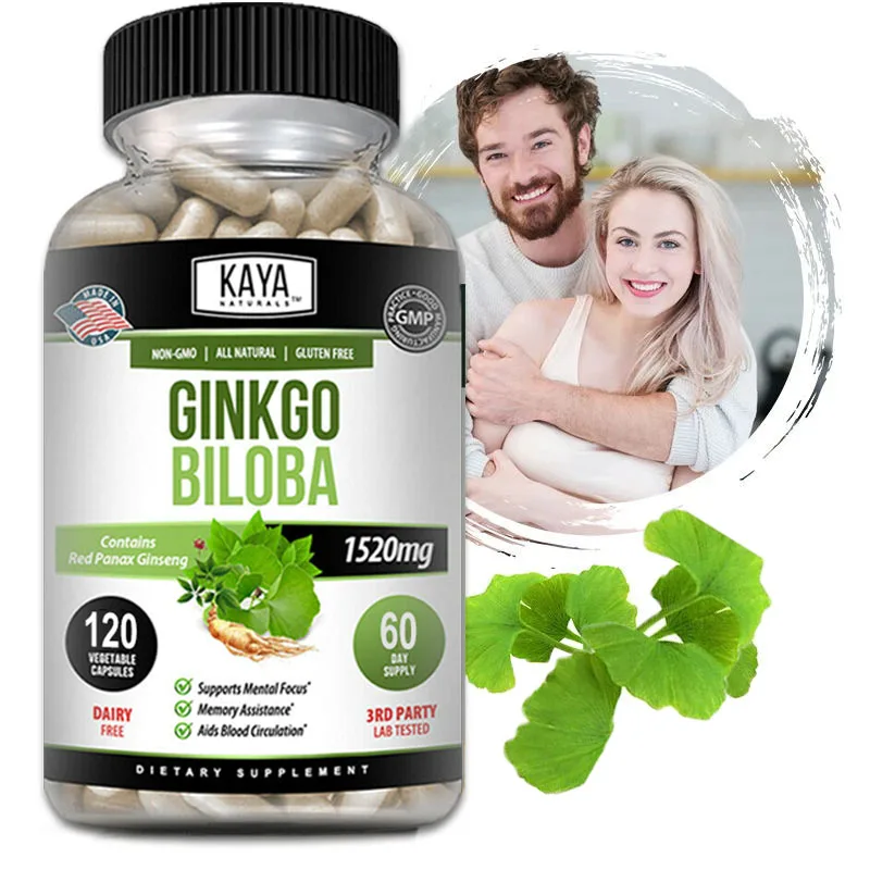 

Ginkgo Biloba Capsules, Memory Support Supplement, Supports Brain Function and Mental Alertness, 30 To 120