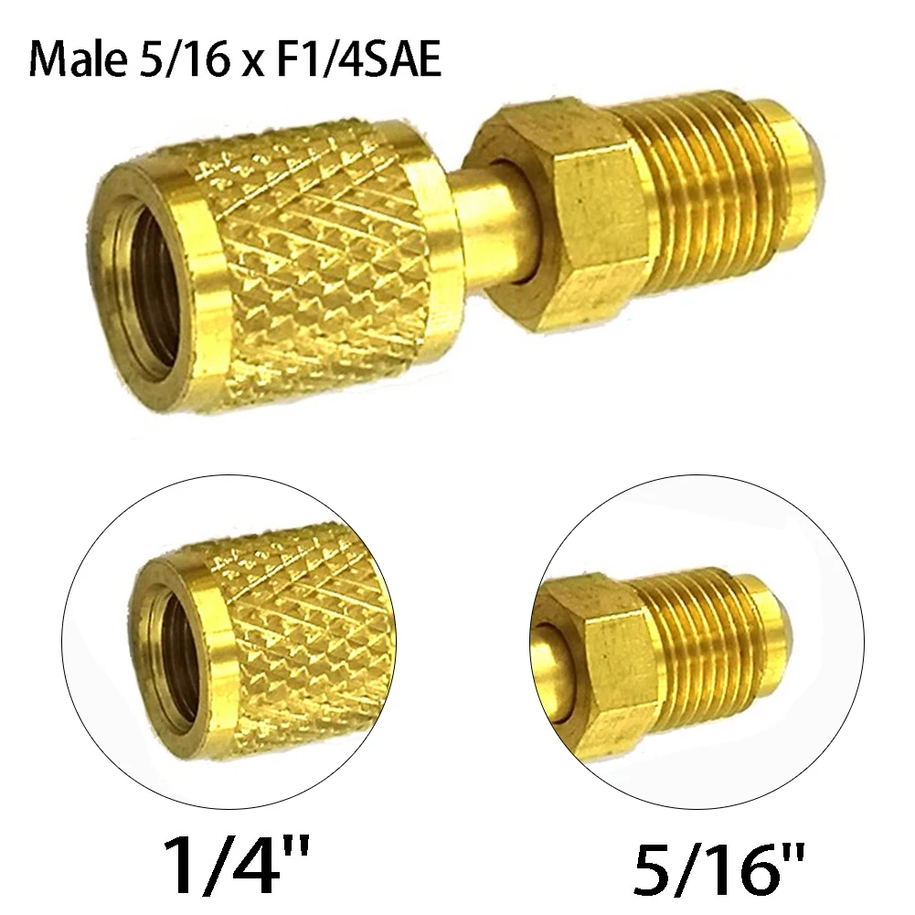 1PC Gold Brass Adapter Male 5/16 X F1/4 SAE For Air Conditioning S For R410 R32 R22 Easy To Install And Anti-aging