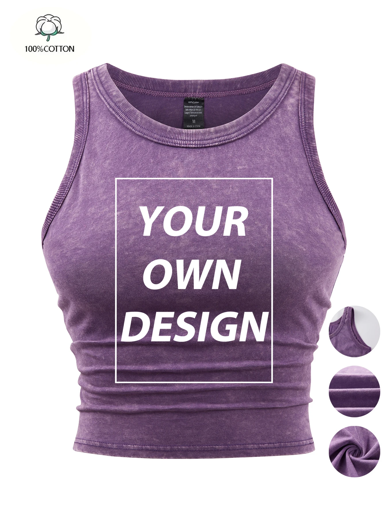 Personalized Customized Cotton Singlet Female Retro Washed Crop Top Slim Tight Korean Camisole Y2K Soft Street Sleeveless Vest