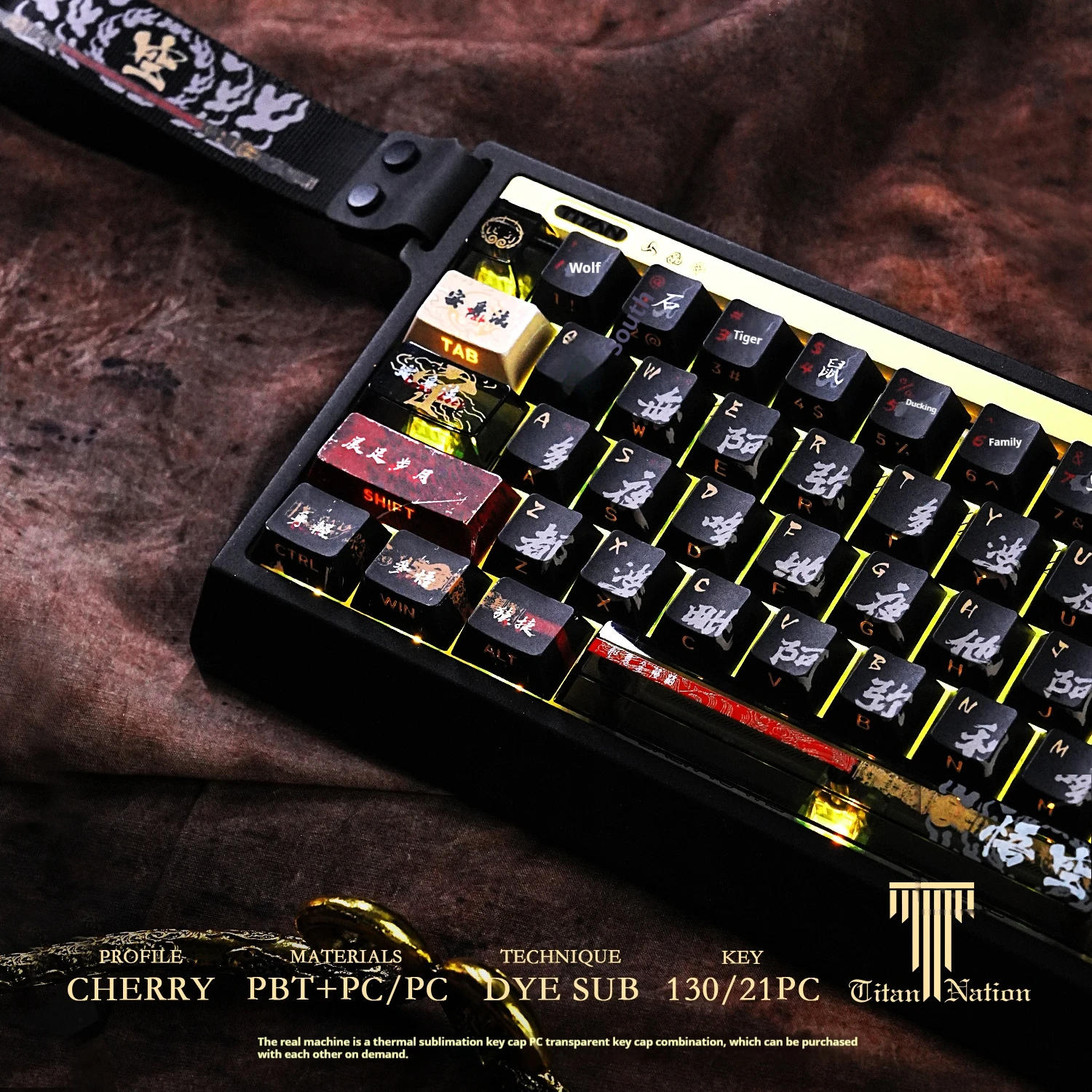 Game theme Wukong keycap 130 keys Cherry Profile PBT+PC Dye-sublimation process For Mad 60he Mad 68he Ace 68 Gaming Keyboard