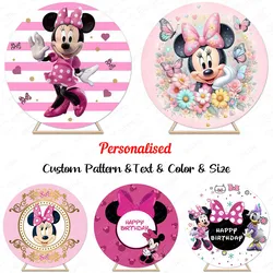 Minnie Mouse Round Backdrop Pink Cover Kid Birthday Party Decoration Photography Background Baby Shower Circle Booth Prop