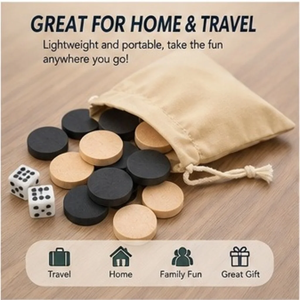 1Set Smooth Finish Wooden Backgammon Pieces Compatible with Checkers Backgammon Chess Board Games Portable Travel Game Pieces