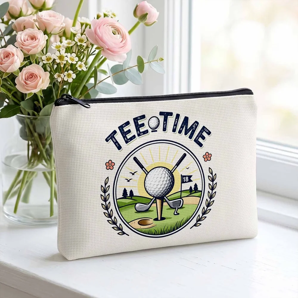 2D Print Golf Themed Makeup Bag, Portable Pouch for Sports Lovers, Ideal for Travel and Golf Course Use
