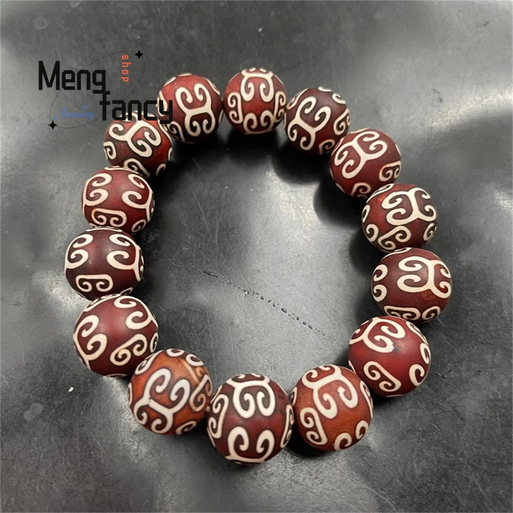 Retro National Style Green Three-eyed Celestial Pearl Cylindrical Beads Natural Agate Bracelet Best Selling Fashion Fine Jewelry