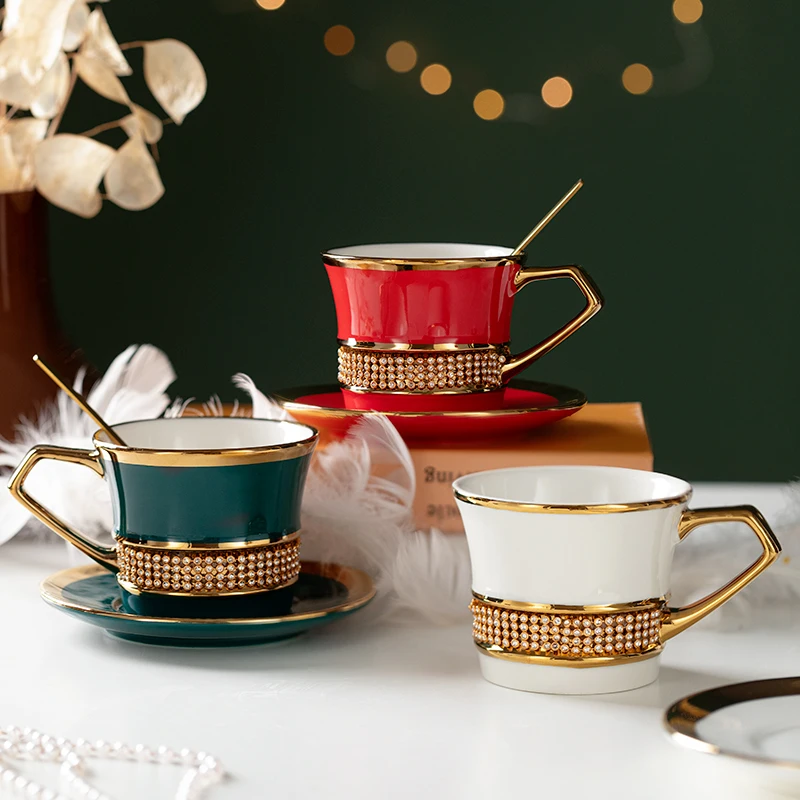 

High-end high-end sense of creativity, personality trend, gold-rimmed diamonds, light luxury coffee cup