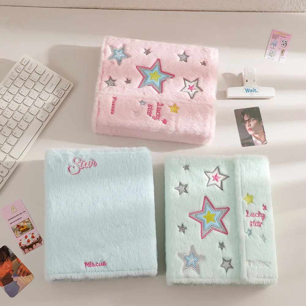 MINKYS Kawaii Fluffy Envelope Shape Star Plush A5 Kpop Photocard Binder Collect Book Idol Photo Card Holder Photocard Album