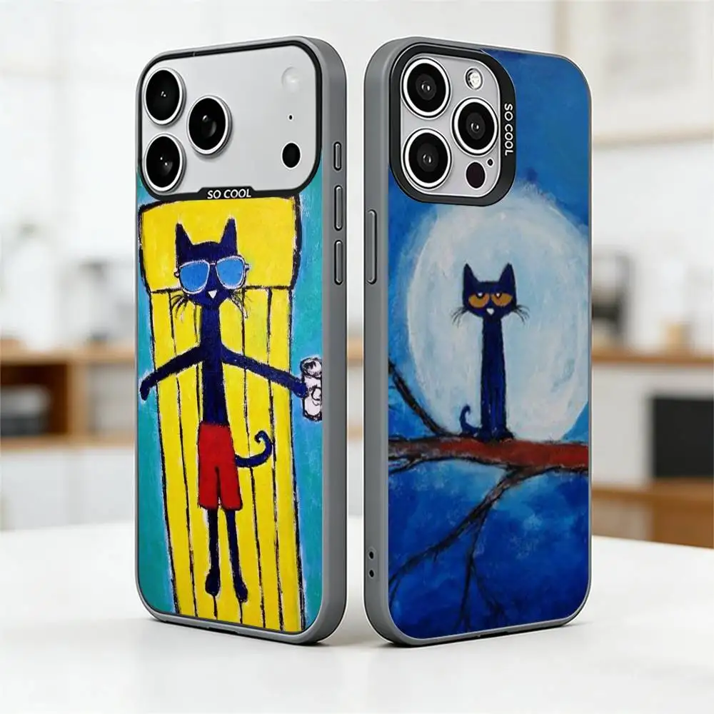 

Cute Blue Cartoon Cat Phone Case For iPhone 17,16,15,14,13,12,11 Plus,Pro Max,XS,Colored Silver Plated Inside Cover