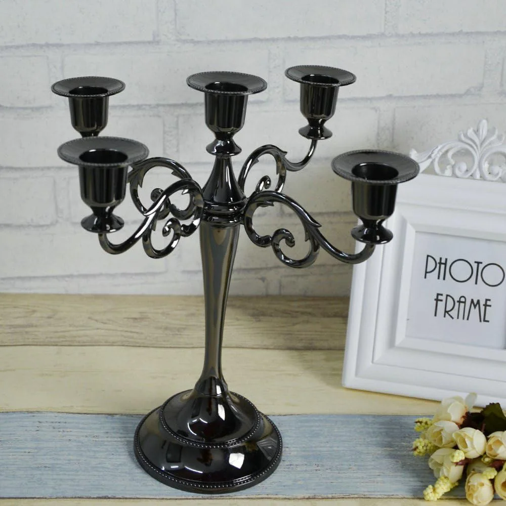 5-Candle Metal Candelabra Candlestick Holders 10.6in Tall Candle Holder Wedding Event Candelabra Candle Stand Black/Silver/Gold