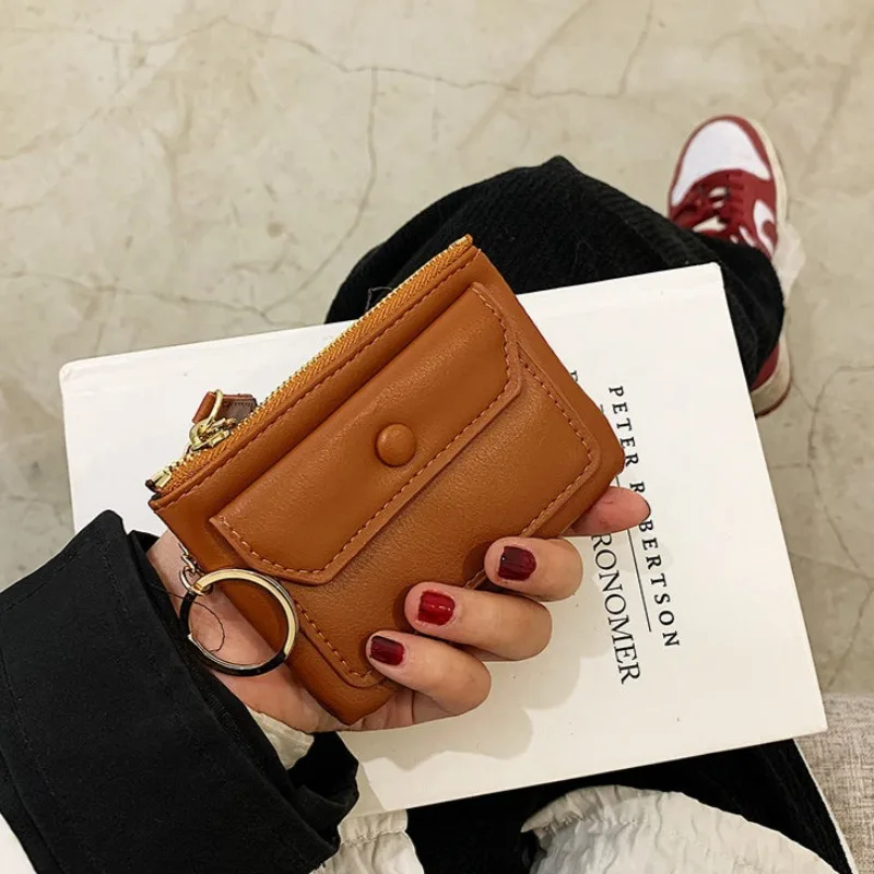 

Durable PU Leather Coin Purse Minimalist Solid Color Zipper Wallet Large Capacity Mini Wallet Women