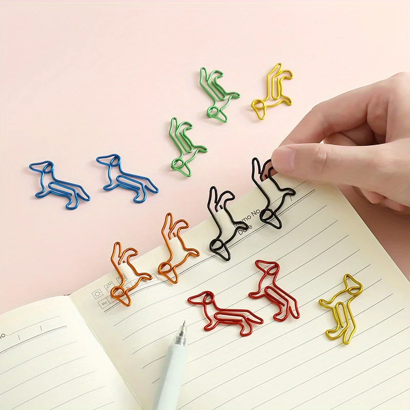 Multicolor Dachshund Shaped Metal Paper Clips, Creative Animal Bookmark Clips for Office Document Organization and Stationery