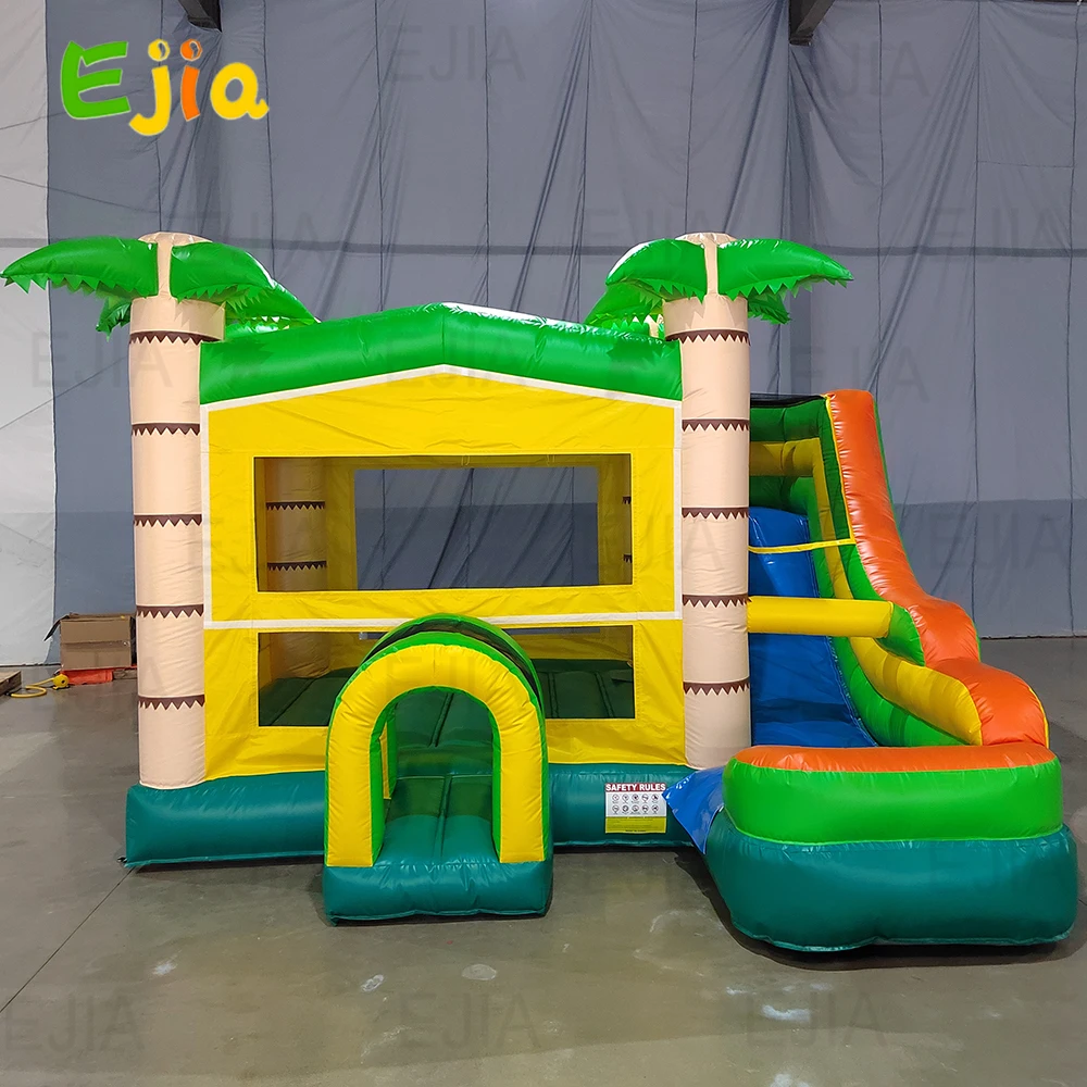 منزل الغابة القابل للنفخ من الدرجة التجارية مع قلعة نطاطة كومبو استوائية منزلق للأطفال من سن 5 إلى 12 عامًا للحفلات والخارجية #3