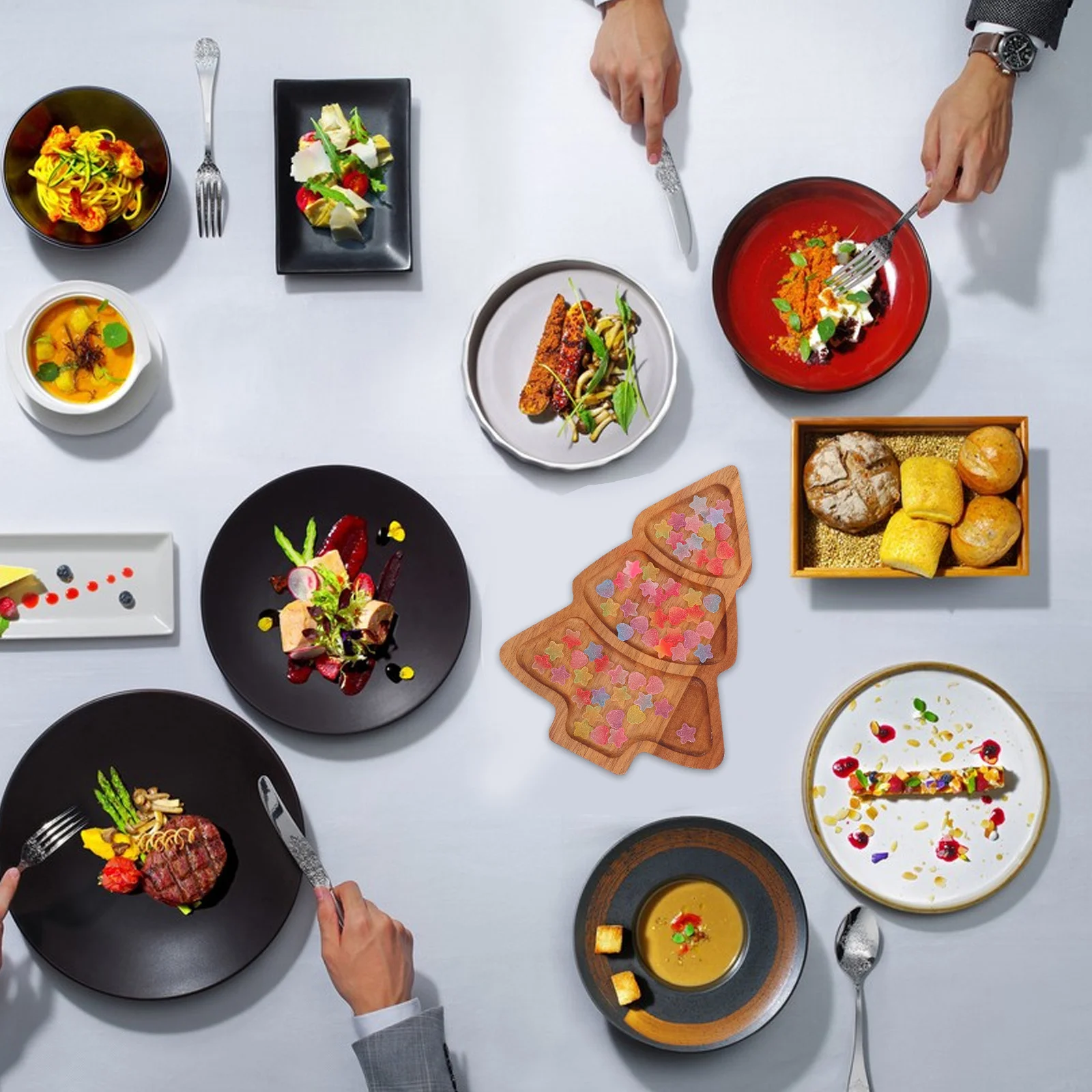 طبق شجرة عيد الميلاد الخشبي بتصميم فريد من نوعه طبق خشب السنط صينية تقديم احتفالية لتجمعات العطلات ومستلزمات حفلات عيد الميلاد