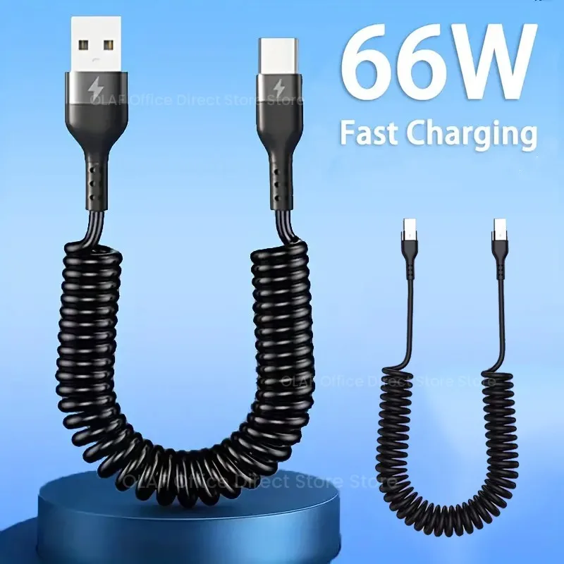 Olaf 5A Car Spring Cable 66W USB C To Type C Cable Fast Charging USB Type C Data Cable For Huawei Xiaomi Redmi USB C Cable Cord
