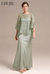 Silk Satin Mother of The Bride Dresses For Wedding Long Sleeves Scoop Neck Wedding Guest Dress Long A Line Formal Evening Gowns