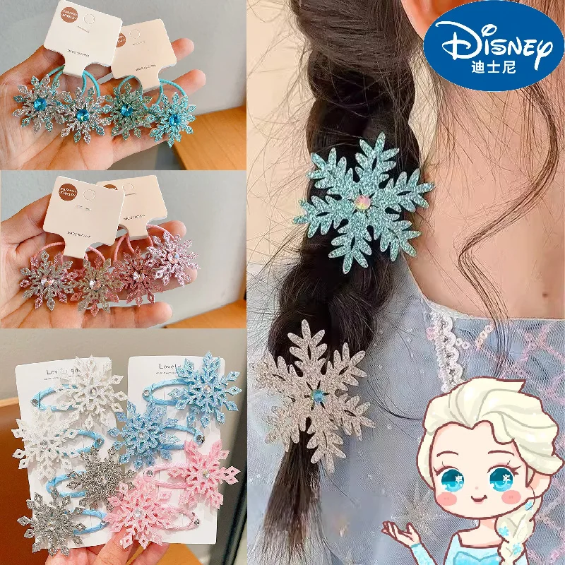 New Anime Disney Frozen Snowflake Hairrope Kawaii Elsa Anna Princess Snowflake Hairpin Cartoon Girl Hair Accessories Gifts