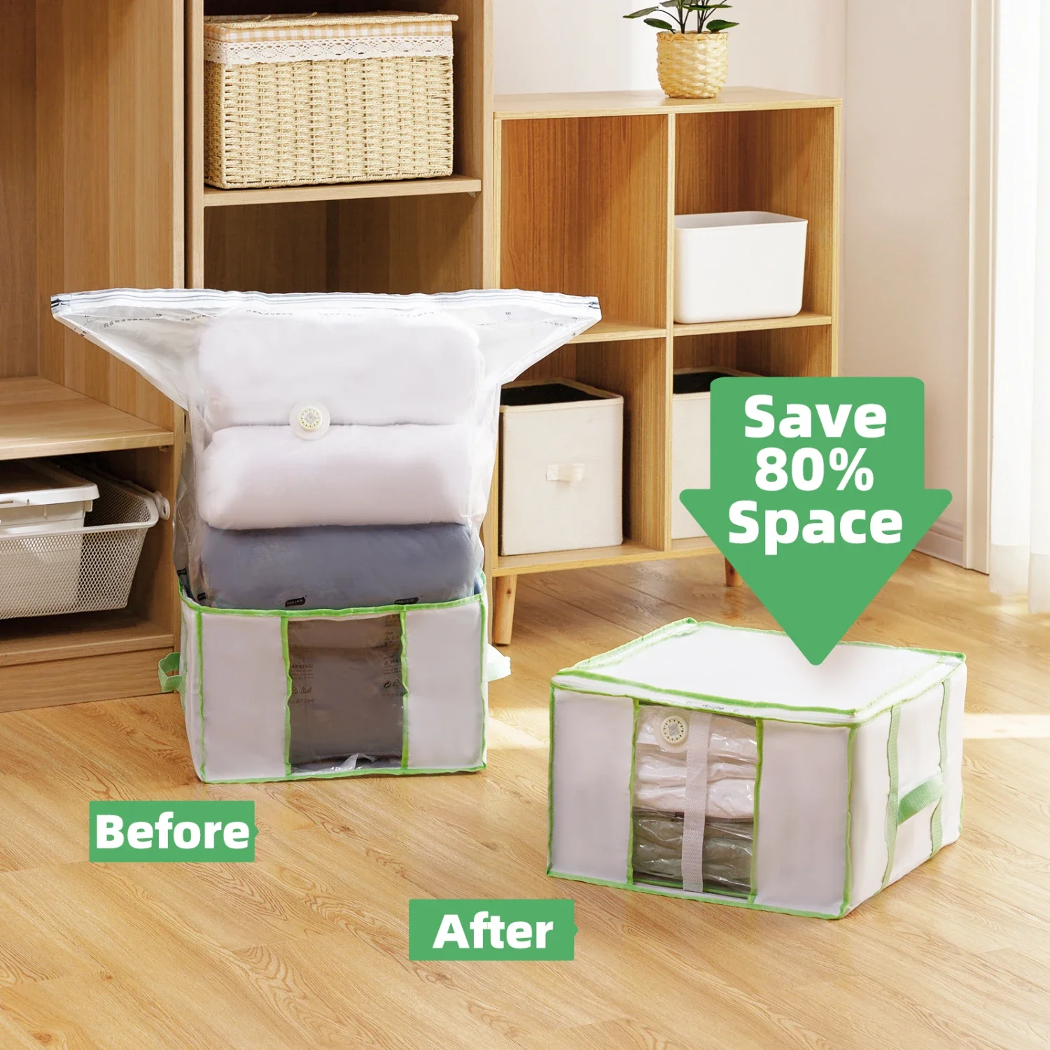 Efficient and Space-saving Foldable Oxford Box with Vacuum Compression Bags for Convenient and Organized Wardrobe Storage Soluti