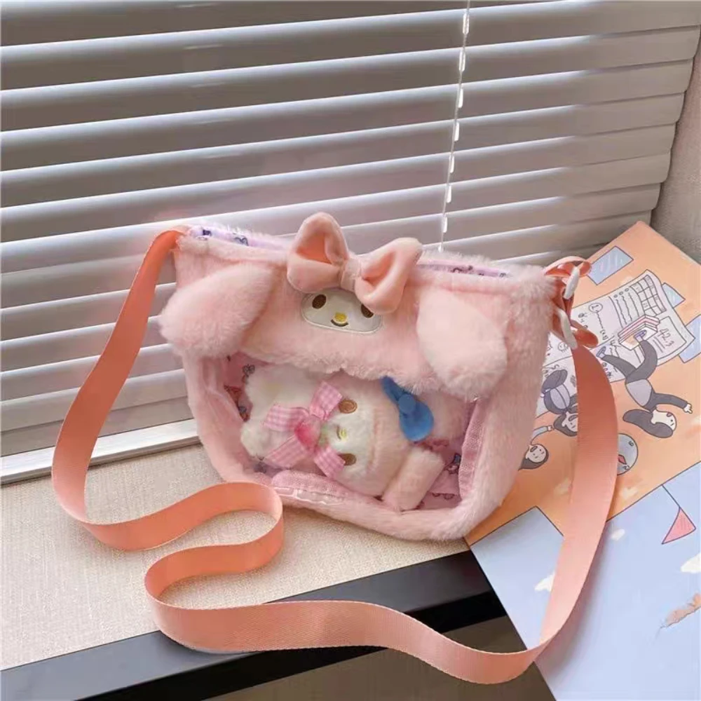 Kawaii Sanrio Hello Kitty Cinnamorollโปร่งใสPlush Aslantกระเป๋าตุ๊กตาการ์ตูนMelodyผู้หญิงช้อปปิ้งCrossbodyกระเป๋าของขวัญ