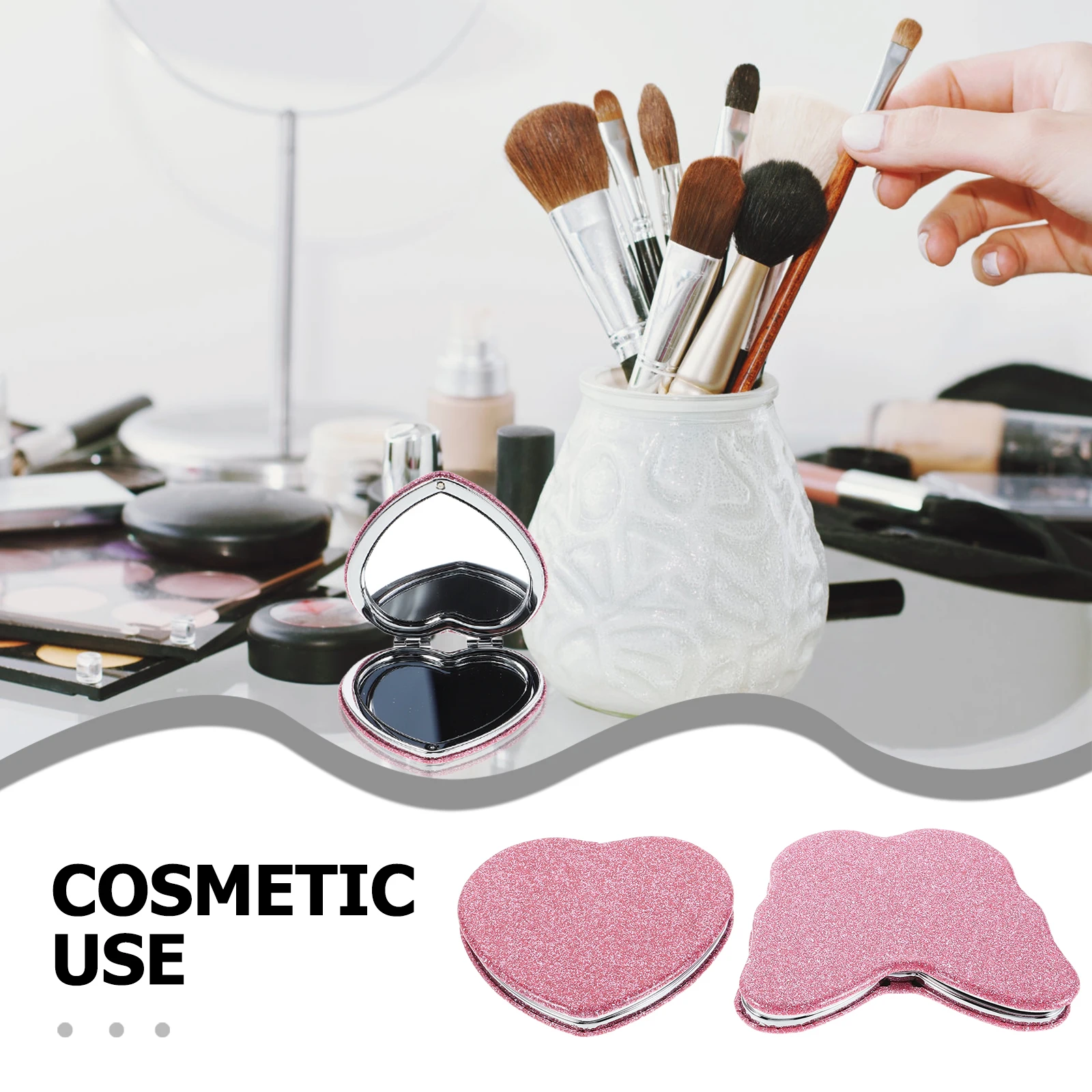 2 pezzi mini specchio portatile piccolo trucco pieghevole compatto cuore bifacciale borsa da viaggio ad alta definizione portatile