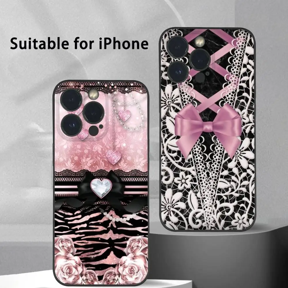 

Lace Gothic Cool Girl Fashion Phone Case For IPhone 16 15 14 13 12 11 Pro Max Plus Mini Frosted Soft Shell Funda