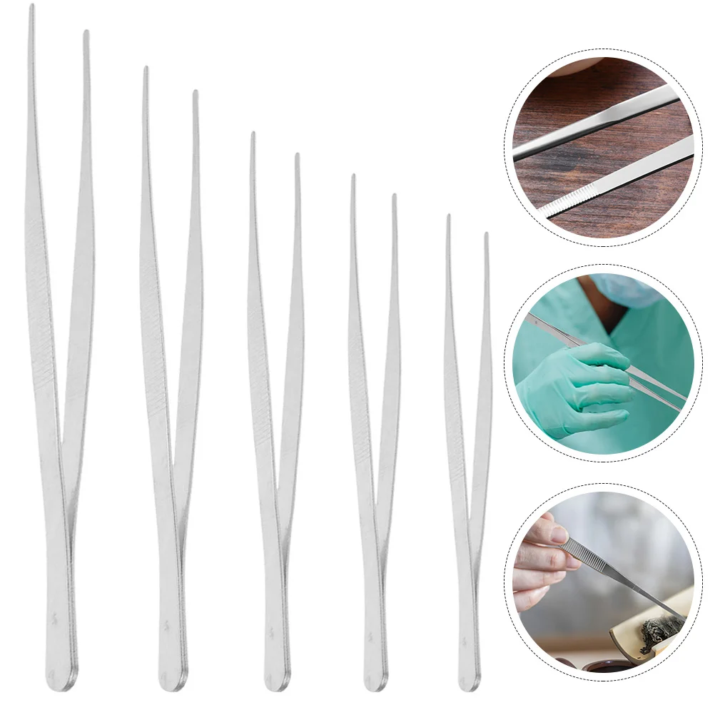 

5Pcs Industrial Repair Tweezers Stainless Steel Tea Tweezers Non-Deformable Metal Clips Feeding Tongs Garden Use