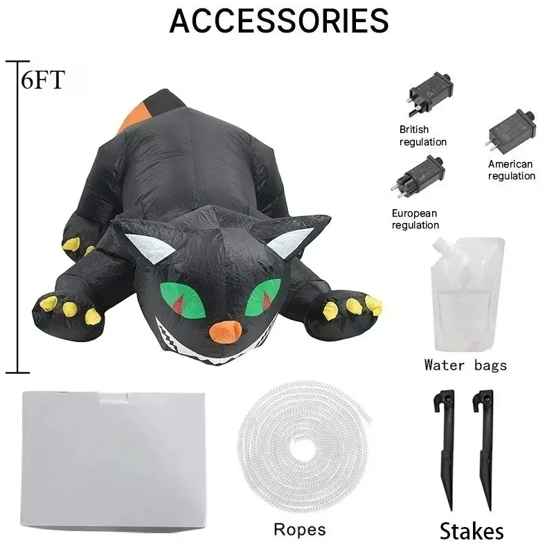 6 футов Хэллоуин праздничное освещение качающаяся голова модель кошки встроенный зеленый глаз красный свет светодиодный надувной уличный декор для двора
